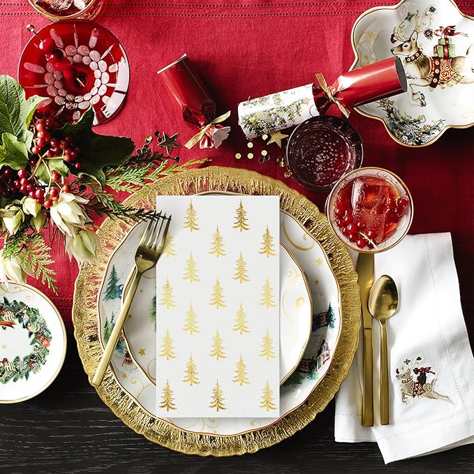 Horaldaily 100 Christmas Disposable Paper Decorative Guest Napkins, Gold Xmas Trees Hand Towel for Party Lunch Dinner Kitchen Bathroom