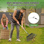 Rake Heavy Duty 6FT Long Garden Rake , 18.5 Inch Wide Leaf Rake for Lawns, 25 Metal Tines, Adjustable Stainless Steel Handle, Rakes for Leaves, Yards, Grass, Garbage, Weeds, Debris (Yellow)