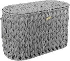 Coeusy Toilet Paper Storage Basket with Lid,Wicker Toilet Paper Holder Stand,Narrow Decorative Woven Bathroom Basket Organizer,Free Standing Grey