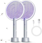 Electric Fly Swatter Racket, Mosiller 2 in 1 Smart Bug Zapper & Power Take Off Generators with USB Rechargeable Base, Powerful Mosquitoes Trap Lamp & Fly Killer for Home, Bedroom (2 Pack)