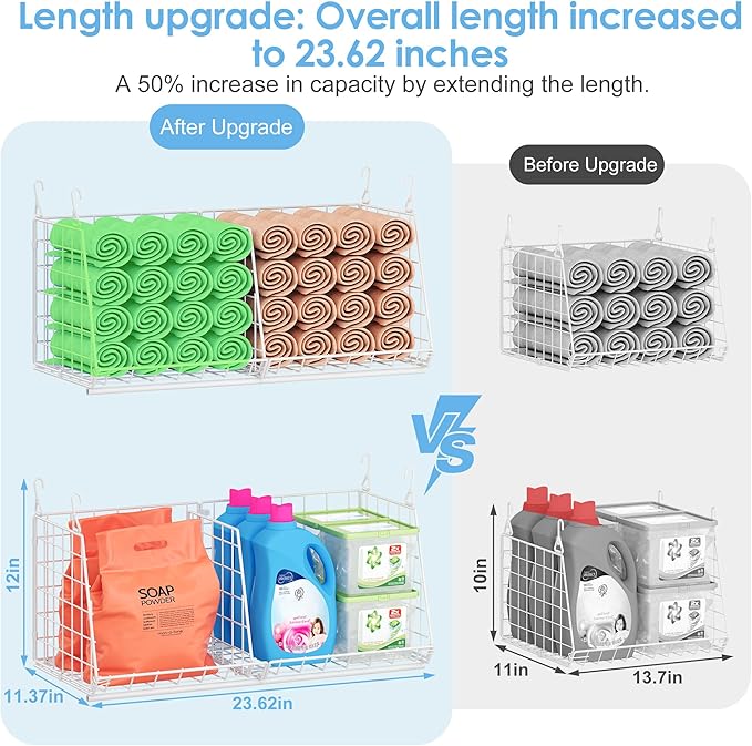 23.62” Extra-Long Under-Shelf Hanging Laundry Basket Organizer, 3-Pack Space-Saving Laundry Organizer, Fits Wire Shelving (Rod Diameter < 0.38”), Modular with Dividers for Custom Laundry Organization