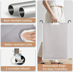 STORAGE MANIAC 3 Section Laundry Sorter, 35.6 Gal (135 L) Laundry Hamper Cart with Heavy Duty Rolling Lockable Wheels and Removable Bags, Clothes Organizer Basket Clothes Separator Hamper, Gray