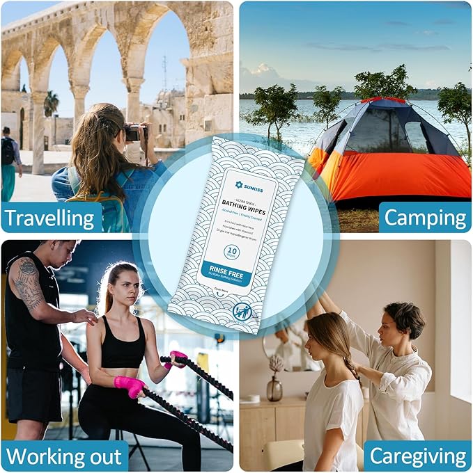 SUNKISS TrustPlus Bathing Wipes with Aloe, Extra Thick 8"x12" Body Cleansing Wipes for Adults Sensitive Skin, Camping, Travelling, Gym, Caring, 100 Count