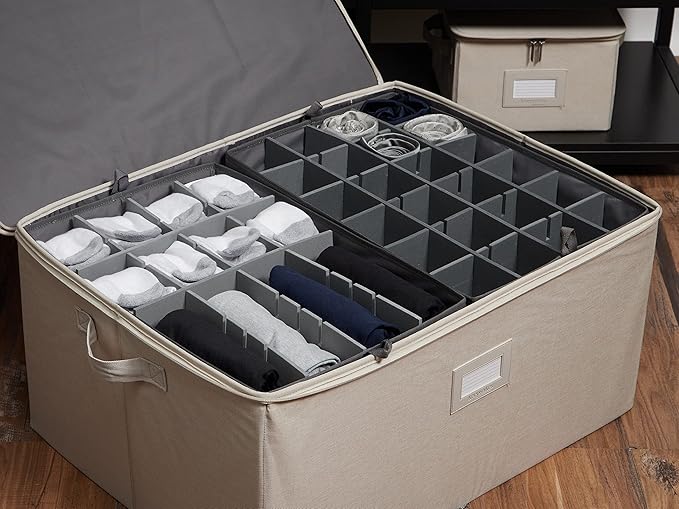 Covermates Keepsakes - Adjustable Zip-Top Storage Box - Configurable FlexGrid Compartments - Heavy Duty Polyester- Reinforced Handles - Stackable Design - Indoor Storage, Beige Heather