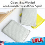 LOLA Wonder Non-Scratch Scouring Pad, 6 Pack, Large Knitted Flat Wire Cloth Fibers w/Foam Sponge Core, Assorted Colors (Gold or Silver)