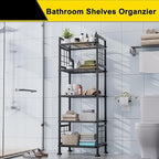 GIOTORENT 5-Wire Standing Book Shelf & Bookcase, Metal Storage Shelving Unit Pantry Rack for Laundry Kitchen Bathroom Organizer, Black