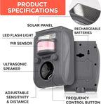 DURANOM Ultrasonic Animal Repeller – Solar Powered Outdoor Deterrent with Flashing Light & Motion Sensor – Repels Deer, Cats, Rodents, Raccoons – Animal Control for Yard & Garden