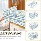 senya Large Storage Bins with Linen Collapsible Foldable Storage Cubes Fabric Closet Organizer Containers box with Flip-Top Lid for Home Bedroom Office 16.7 x 12.6 x 11.8in (Fish Shells Light Blue)