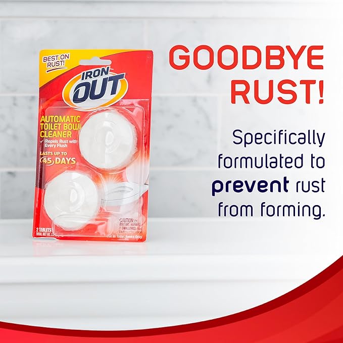Iron OUT Automatic Toilet Bowl Cleaner Tablets, Helps Remove and Prevent Rust Stains with Every Flush, Lasts up to 45 Days, Made in the USA, 6 Tablets