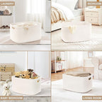 86L Large Baby Girls Laundry Basket for Nursery Storage,Cute Woven cotton Rope Baskets for Kids Toy，Gifts, Boho Square Wicker Blanket hamper for Living Room,Bedroom Dirty Clothes, White