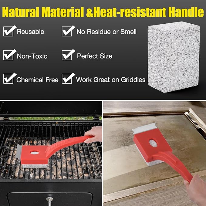 Grill Brush Bristle-Free – Steam Cleaning & Pumice BBQ Grill Cleaner with Replaceable Head – Includes 2 Cleaning Stones + 1 Extra Brush Head – Heavy-Duty Barbecue Scraper,Red