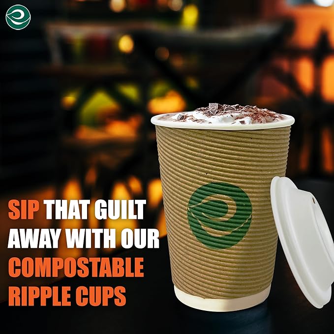 ECO SOUL 16oz Compostable Ripple Cups (25 Pack) – Biodegradable Paper Cups, Non-Toxic Disposable Cups for Hot Drinks, To-Go Coffee Cups, Eco-Friendly & Ripple Paper Cups