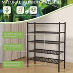 ROMGUAR CRAFT 5 Tier Bamboo Shoe Rack for Closet Free Standing Wood Shoe Shelf for Entryway Small Space Stackable 27"x11"x33" (Brown)