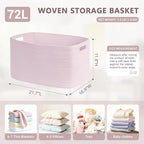 72L Large Baby Girls Laundry Basket for Nursery Storage,Cute Woven cotton Rope Baskets for Kids Toy，Gifts, Boho Square Wicker Blanket hamper for Living Room,Bedroom Dirty Clothes,Pink