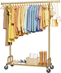 Sakugi Clothes Rack - Large-Capacity Clothing Racks for Hanging Clothes with Lockable Wheels, Space-Saving Metal Coat Rack for Bedroom, Laundry Room, Entryway, 45.6" x 16.9" x 59", Gold