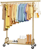 Sakugi Clothes Rack - Large-Capacity Clothing Racks for Hanging Clothes with Lockable Wheels, Space-Saving Metal Coat Rack for Bedroom, Laundry Room, Entryway, 45.6" x 16.9" x 59", Gold