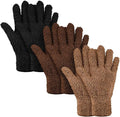 Patelai 3 Pairs Microfiber Plant Dusting Gloves Leaf Cleaning Gloves for Indoor Plants, Blinds, Furniture, House (Black,Brown,Dark Brown,Large)