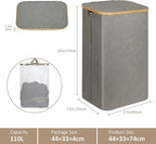 iEGrow Laundry Hamper with Lid, 110L Large Laundry Hamper with Handle and Lid, Collapsible Clothes Basket Organizer with Removable Inner Bag for Clothes Toys Towels - Grey