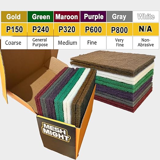 12-Pack 6"x9" Non-Woven Scuff Pads Multi Pack- Aluminum Oxide Abrasive for Scouring, Sanding, Paint Primer Prep - Automotive, Auto Body, Woodworking, Surface Preparation (Multi)