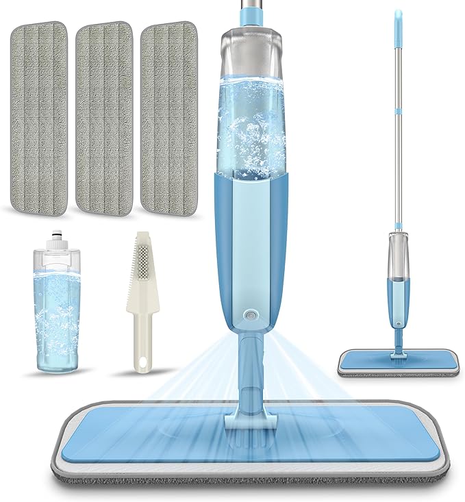 Spray Mops for Hardwood Floor Cleaning: MEXERRIS Wet Jet Mop with 3 Microfiber Washable Pads for Swiffer Powermop - Flat Floor Mop with Sprayer for Wood Laminate Ceramic Tiles Vinyl
