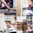 WORKPRO Pink Tool Kit with Drill, Tool Set with 20V Cordless Lithium-ion Drill Driver, Pink Drill Set for Women, 157PCS Home Tool Kit, Lady's Repairing Kit with 14-Inch Storage Bag - Pink Ribbon