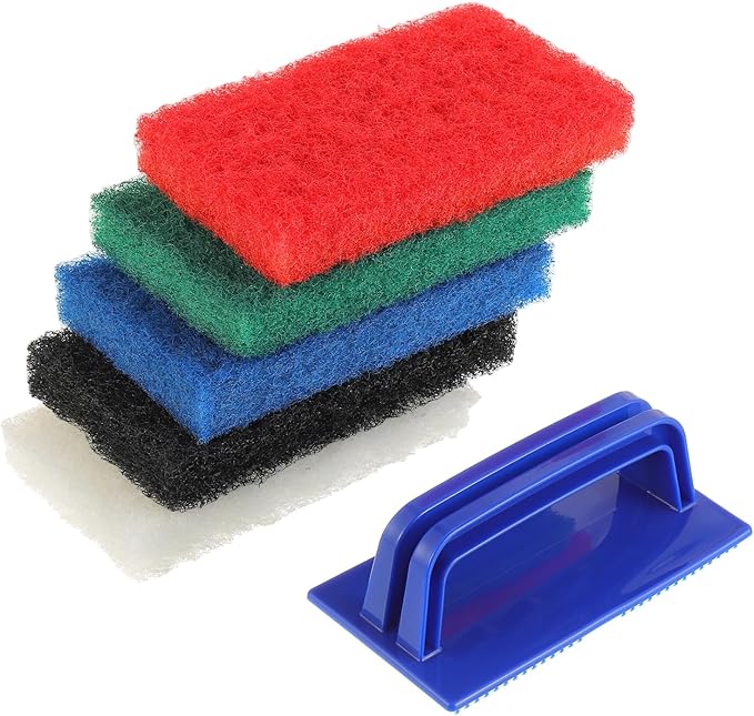 5 Pack Electric Cleaning Brush Pad Kitchen Bathroom Household Cleaning Pad Swimming Pool Wall Cleaning Brush Heavy Duty Griddle Scrubber Scouring Pad and 1 Pack Handle kit(Multicolor)