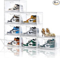Amllas 8 Pack Shoe Boxes Clear Plastic Stackable, Large Shoe Storage Organizer with Lids,Drop Side Shoe Containers for Entryway,Sneaker Storage Fit up to US Size 13 (13’’x 10.6”x 8.3”)