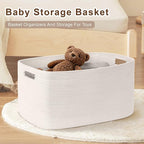 45L Small Baby Girls Laundry Basket for Nursery Storage,Cute Woven cotton Rope Baskets for Kids Toy，Gifts,Boho Square Wicker Blanket hamper for Living Room,Bedroom Dirty Clothes, White