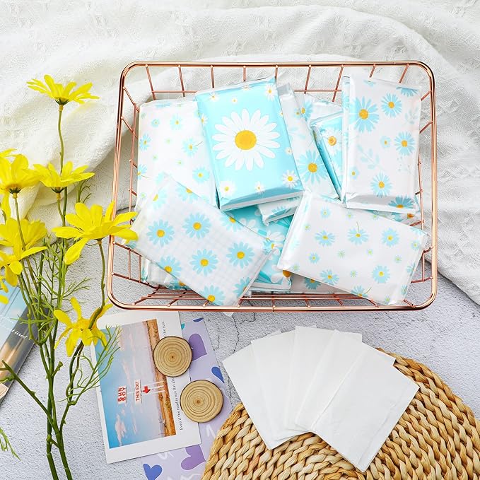 24 Packs Travel Size Tissue Pocket Slim Pack Facial 3 Ply Wallet Size Pocket Tissues for Travel Wedding Party Favors, 6 Styles(Daisy)