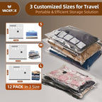 12 Pack Travel Vacuum Bags for Clothing,Compression Seal Packing Cubes for Suitcase Backpack,Vacuum Seal Bags for Clothing,Carry-on Size Space Saver Storage Bags 80% for Travel & Home(No pump)