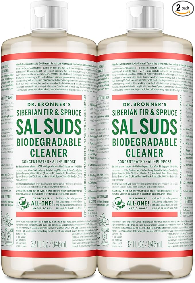 Dr. Bronner's Sal Suds Biodegradable Cleaner (32 Ounce, 2-Pack) – All-Purpose Mop Detergent for Floors, Kitchen & Bathroom, Multi-Surface Household Concentrate, Dish Degreaser & Laundry Use
