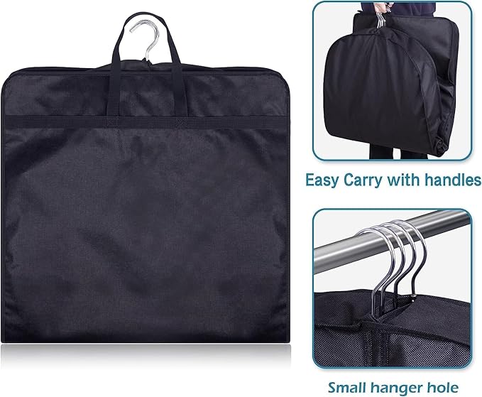 KIMBORA 43" Suit Bags for Closet Storage and Travel, Gusseted Mesh Hanging Garment Bags for Men Suit Cover With Handle for Clothes, Coats, Jackets, Shirts（3 Packs，Black）