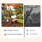 Rototiller Gas Powered, 43CC 2-Cycle Garden Tiller, Mini Tiller for Gardening with 4 Steel Adjustable Front Tines for Lawn, Garden and Field Soil Cultivation, Furrowing