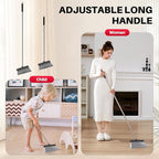 JOYMOOP Black and Red Broom and Dustpan Set, Upright Angle Design with Built-in Comb Teeth for Home, Office, Hard Floors