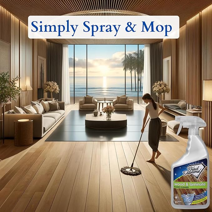 Black Diamond Stoneworks Wood, Laminate, Hardwood & Luxury Vinyl Floor Cleaner Spray – Multi-Purpose Mopping Solution for a Streak-Free Clean s (160 FL Oz)