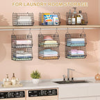 6 Tier Closet Hanging Organizer, Clothes Hanging Shelves with 4 Hanging Hooks 5 S Hooks, Wire Storage Basket Bins, for Clothing Sweaters Shoes Handbags Clutches Accessories Patent Design-Black