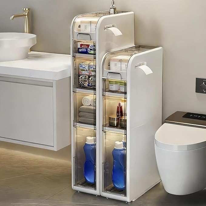 Slim Bathroom Storage Cabinet with Drawers,Narrow Bathroom Storage Cabinet,Mobile and Installation-Free,Perfect for Small Space Bathroom,Living Room,Kitchen,Toilet (A-4Tiers)