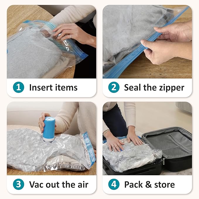 Cozy Essential Travel Vacuum Storage Bags with Rechargeable Cordless USB Pump, Space Saver Bags for Luggage, Suitcase, Carry-On, for Clothes, Blankets, Bedding & Seasonal Storage,26 Combo