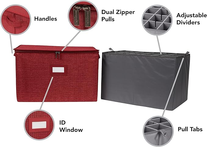 Covermates Keepsakes - Adjustable Zip-Top Storage Box - Configurable FlexGrid Compartments - Heavy Duty Polyester- Reinforced Handles - Stackable Design - Indoor Storage, Red Heather