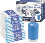 Cozy Essential Travel Vacuum Storage Bags with Rechargeable Cordless USB Pump, Space Saver Bags for Luggage, Suitcase, Carry-On, for Clothes, Blankets, Bedding & Seasonal Storage,15 Combo