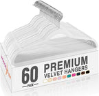HOUSE DAY White Velvet Hangers 60 Pack, Non Slip Clothes Felt Hanger Heavy Duty for Coat, Premium Slim Space Saving Suit Hangers for Closet Organizer, 360° Rotating Silver Hook