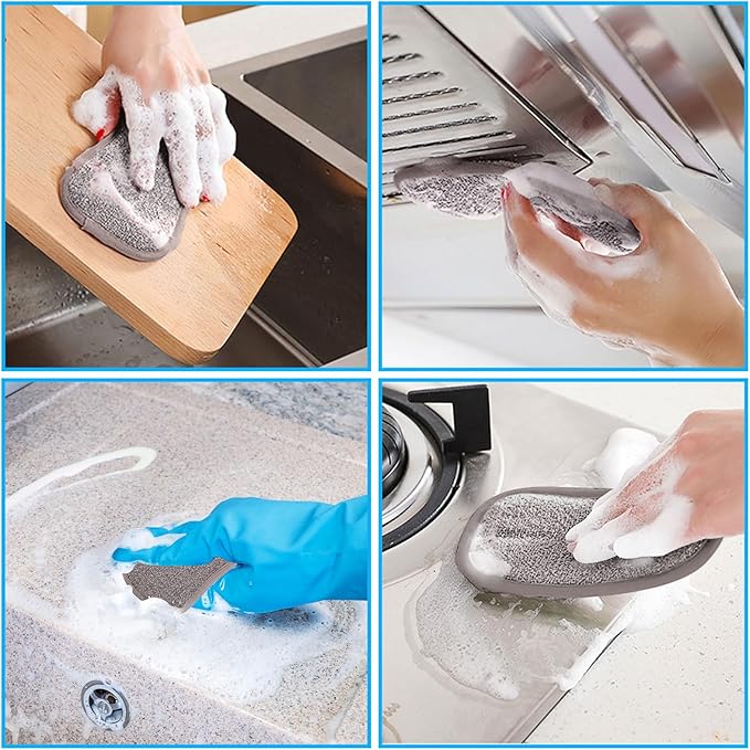 10 Pack Reusable Double-Side Microfiber Kitchen sponges,Scrubber Sponge Scouring Pads Dish Sponge Kitchen Cleaning Dishes and Pots (Gray)