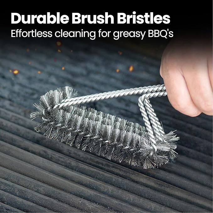2-in-1 Stainless Steel Grill Brush Cleaning Kit, Grilling Accessories, Interchangeable BBQ Brush & Griddle Scraper with Fire-Resistant Cleaning Sponge, Dishwasher Safe Grill Cleaner, BBQ Accessories