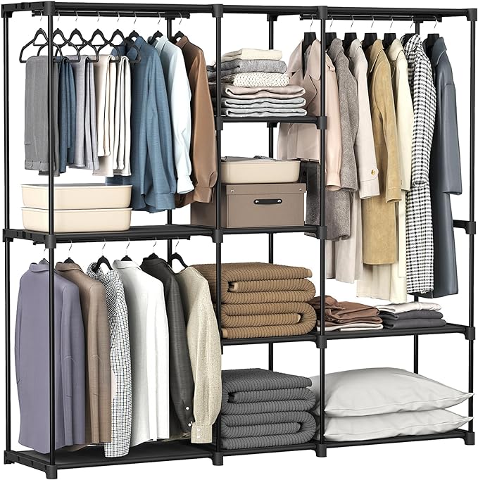 SONGMICS Portable Closet, Freestanding Closet Organizer, Clothes Rack with Shelves, Hanging Rods, Storage Organizer, for Cloakroom, Bedroom, 71.7 x 16.9 x 71.7 Inches, Black URYG037B02