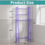 3-Tier Over The Toilet Storage Organizer, Space-Saving Bathroom Rack with Paper Holder & 4 Hooks, 64" Tall Freestanding Carbon Steel Shelf for Small Apartment Laundry Room (Purple)