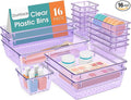 StorMiracle 16 PCS Drawer Organizer Set, 5 Varied Size Bathroom and kitchen Drawer cabinet organizer Trays, Clear Storage Bins for Makeup, Jewelry, Utensils and Gadgets, Purple