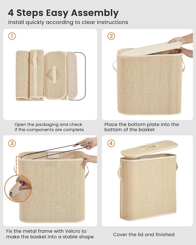 Bamboo Toilet Paper Storage Basket with Lid & Handle - 32L Large Capacity Handwoven Bathroom Organizer for 16 Rolls - Sturdy Stand Holder for Toilet Paper Organization, Light Natural