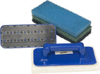Scrub Dr. Multi-Surface Scrub Pad Holder with Scraper Edge - 4 Pack Reusable Commercial Grade Scrub, Perfect for Kitchen Set Cleaning, Grill Cleaning Kit, and Tile Scrubber by The Tile Doctor