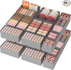 Lifewit Drawer Organizer Clothes for Closet 24 Pack, 3 Sizes Underwear Wardrobe Drawer Dividers, Fabric Foldable Dresser Storage Organizer Bins for Sock, Bra, Lingerie, Undies, Grey
