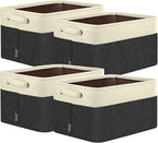 BALEINE 4 Pack Fabric Storage Bins for Shelves, Linen Storage Baskets for Organizing, Decorative Closet Bins for Clothes, Home (Black, 12"x8"x8")